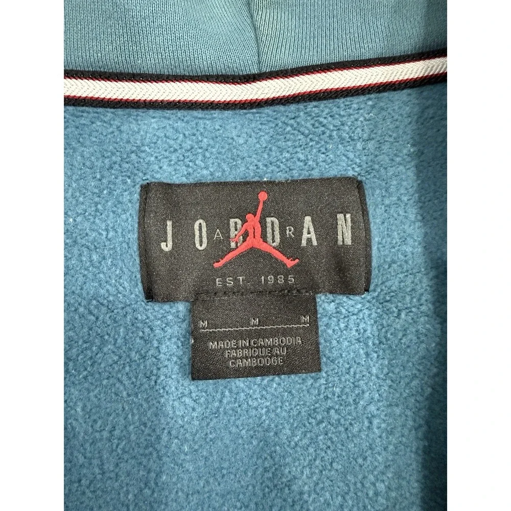 Jordan Blue Full Zip Fleece Hoodie Embroidered Logo Solid Men's Size Medium